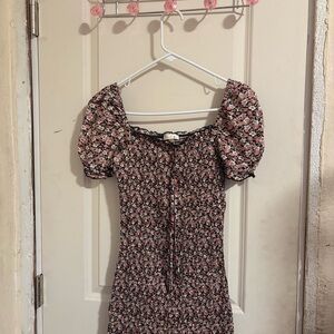 Blush Floral Mini Dress with Puff Sleeves